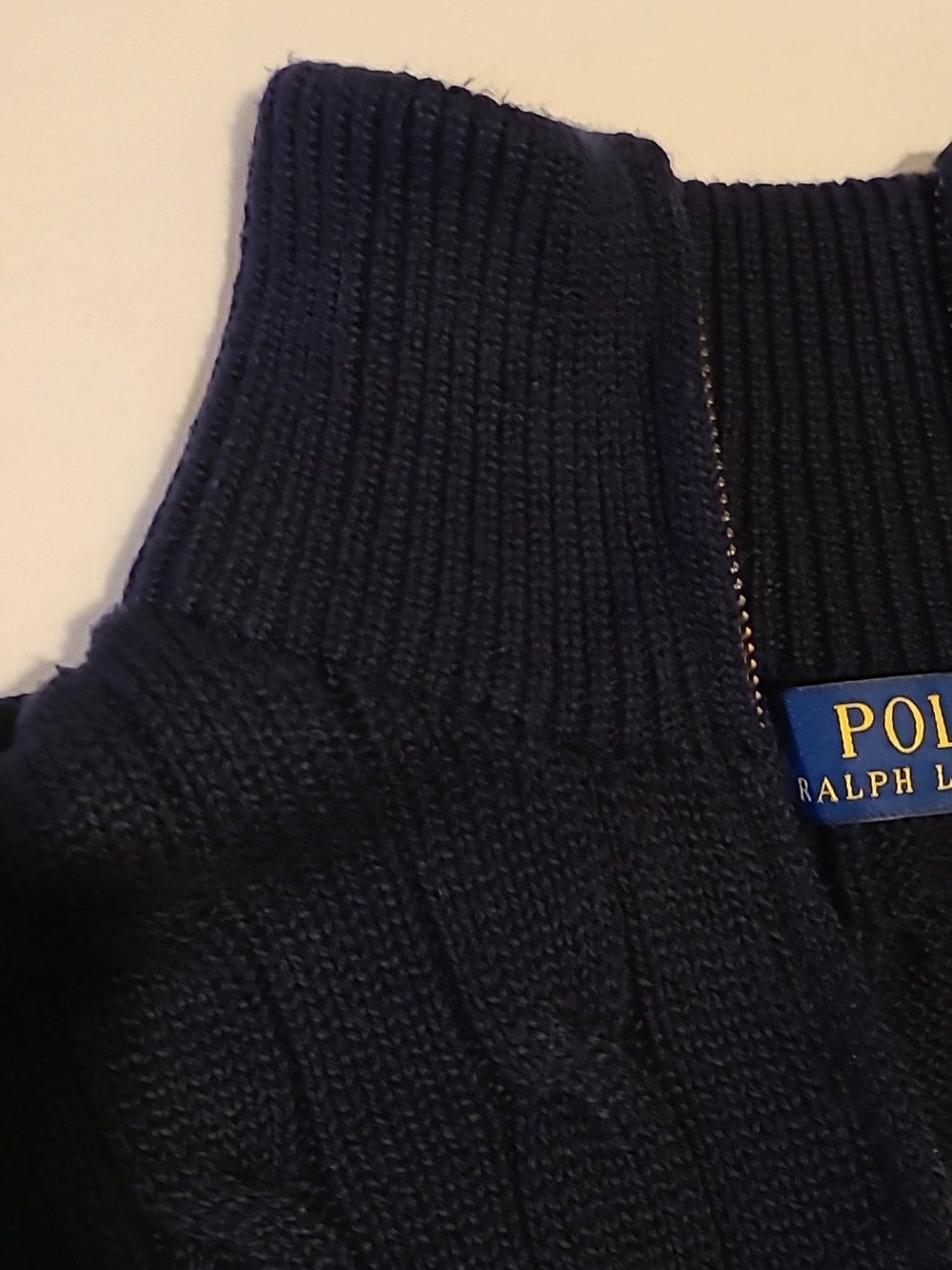POLO Ralph Lauren Cable Knit Sweater XL, Quarter Zip, Navy, Cotton Pullover - Picture 16 of 16